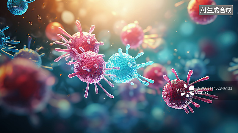 【AI数字艺术】微生物.抗体攻击病毒.3d插图图片素材