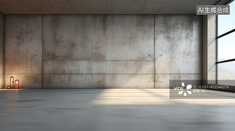 【AI数字艺术】现代展厅的抽象室内设计，空旷的白色地板和光滑的混凝土墙背景图片素材