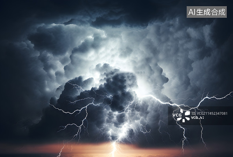 【AI数字艺术】AIGC:乌云 闪电 台风 雨季 云层图片素材