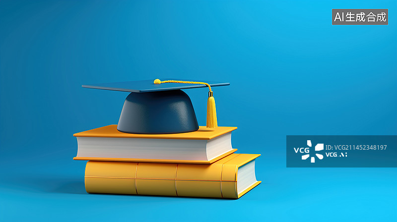 【AI数字艺术】3D帽子和书籍的教育概念图片素材