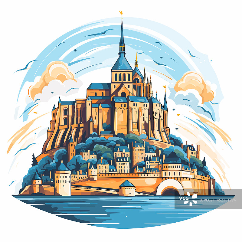 手绘漫画圣米歇尔山图片素材