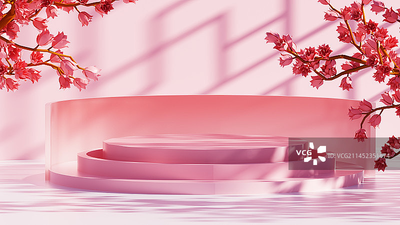 小清新粉色电商展台场景图片素材