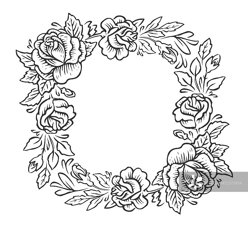 带装饰花卉和树叶的花卉框架图片素材