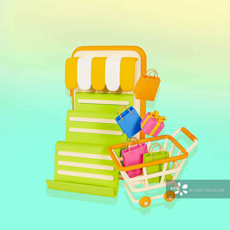 3D立体手机帐单网上购物电商插画图片素材