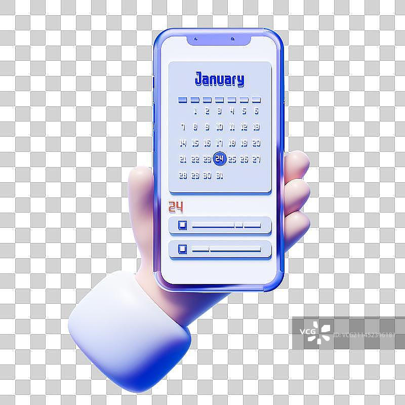 3D卡通小手拿着有APP页面的智能手机免抠元素图片素材