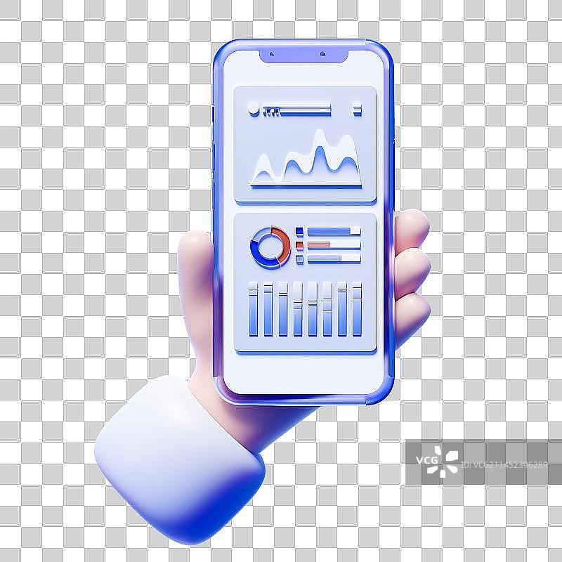 3D卡通小手拿着有APP页面的智能手机免抠元素图片素材
