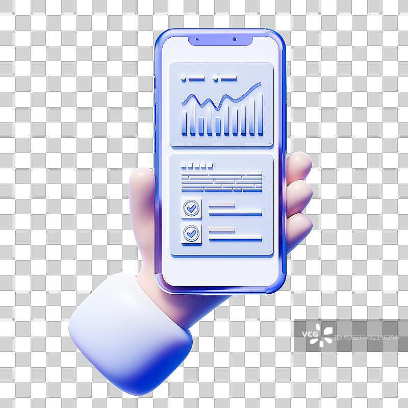 3D卡通小手拿着有APP页面的智能手机免抠元素图片素材