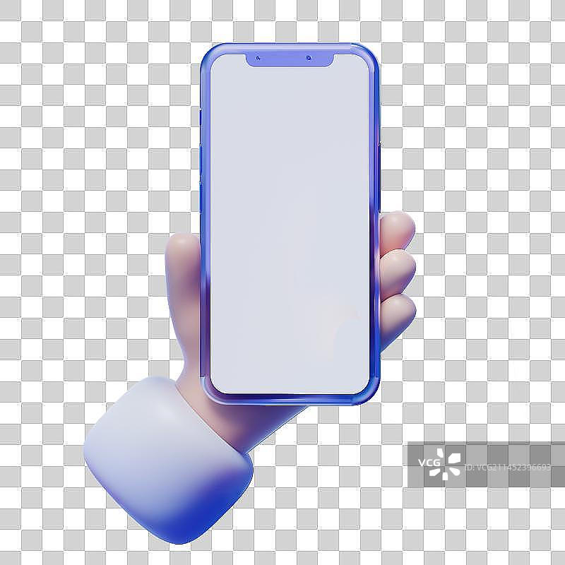 3D卡通小手拿着有APP页面的智能手机免抠元素图片素材