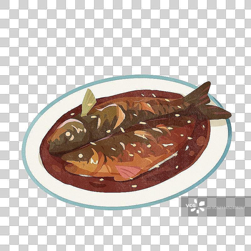卡通浙江杭州西湖醋鱼插画图片素材