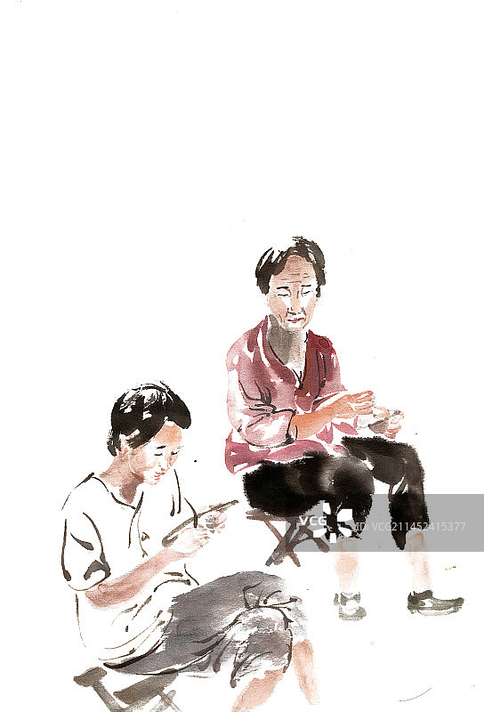 纳鞋底的女人图片素材