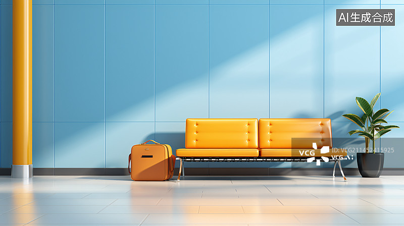 【AI数字艺术】3D效果。现代机场客运大楼。空大厅内部图片素材