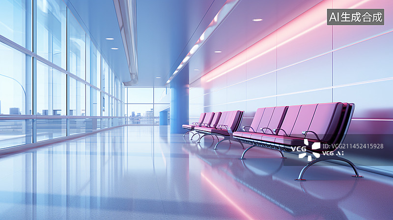 【AI数字艺术】3D效果。现代机场客运大楼。空大厅内部图片素材