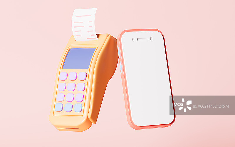 卡通pos机与手机3D渲染图片素材