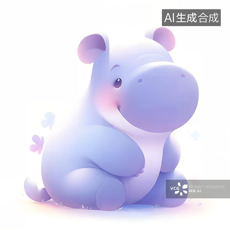 【AI数字艺术】一头可爱的小河马坐在地上插画图片素材