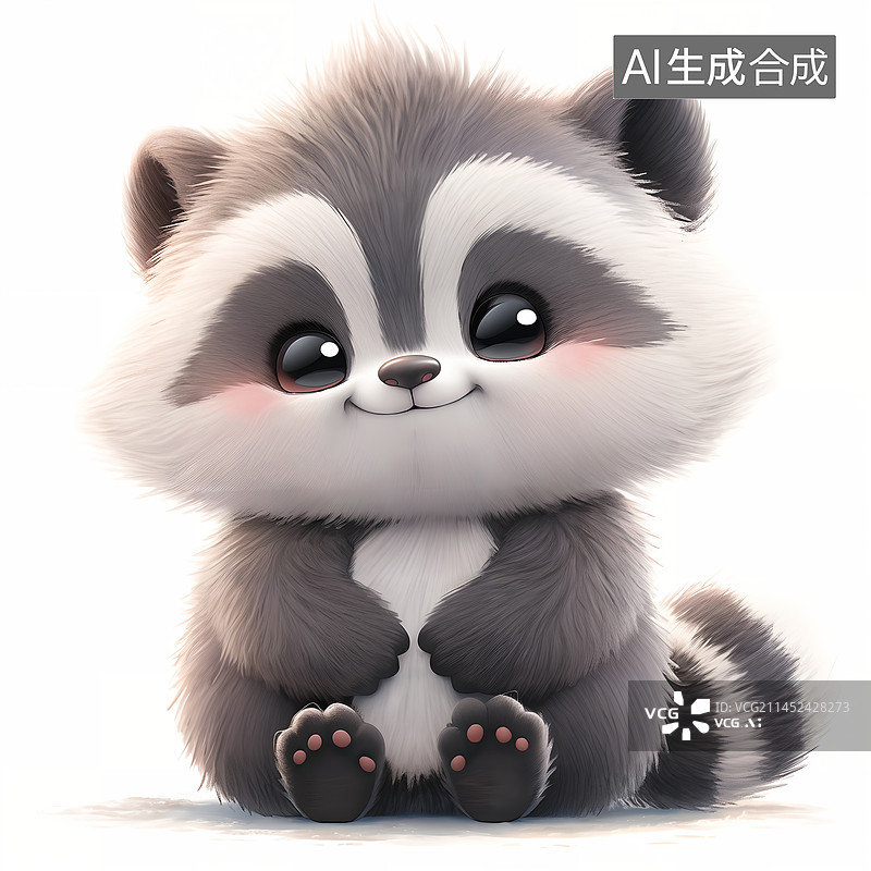 【AI数字艺术】可爱的小浣熊坐在地上动物插画图片素材