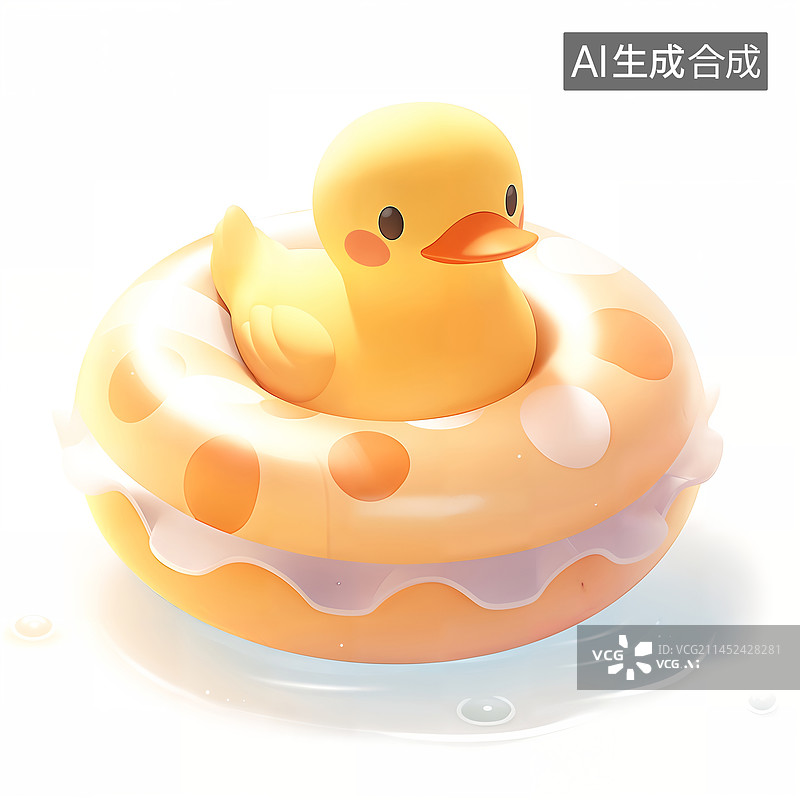 【AI数字艺术】可爱的小黄鸭带着游泳圈插画图片素材