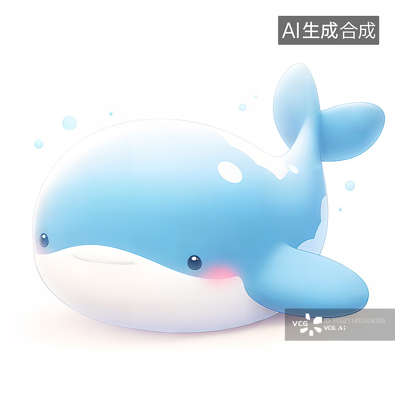 【AI数字艺术】一头可爱的小鲸鱼水珠插画图片素材