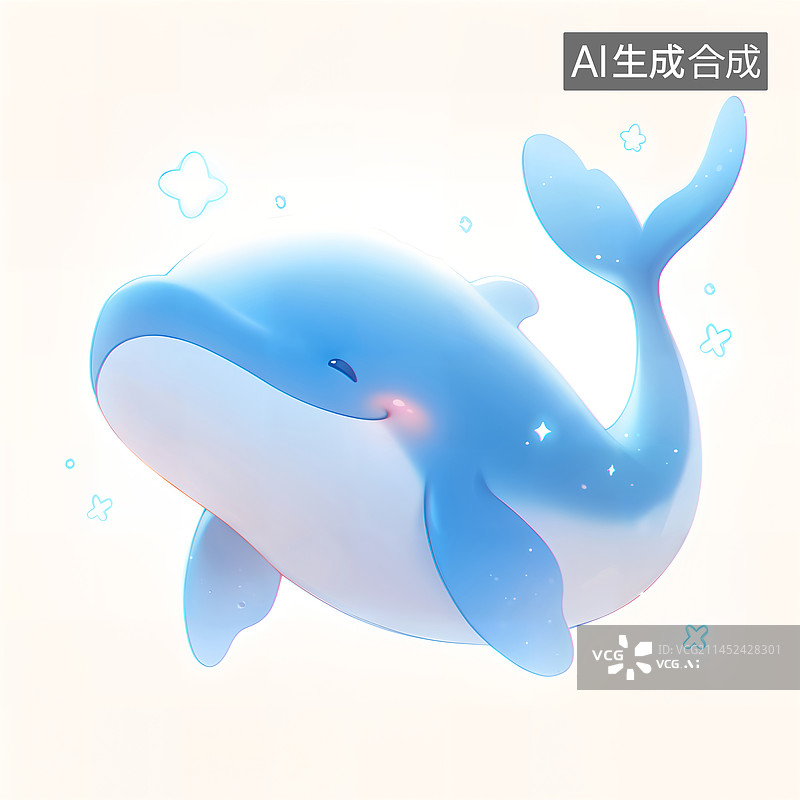 【AI数字艺术】一头可爱的小鲸鱼水珠插画图片素材