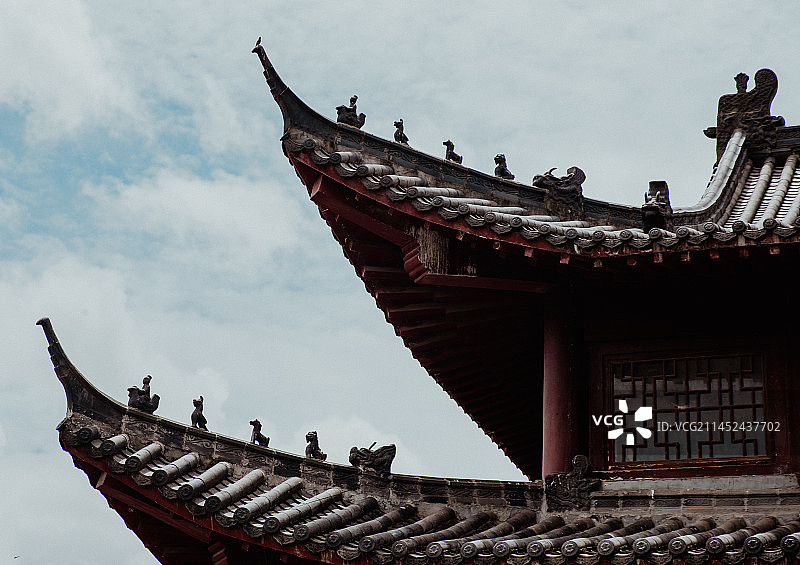 屋檐上小鸟驻足在屋檐上图片素材