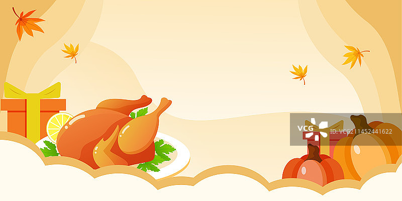 感恩节美食人物插画晚餐火鸡美味菜肴海报图片素材
