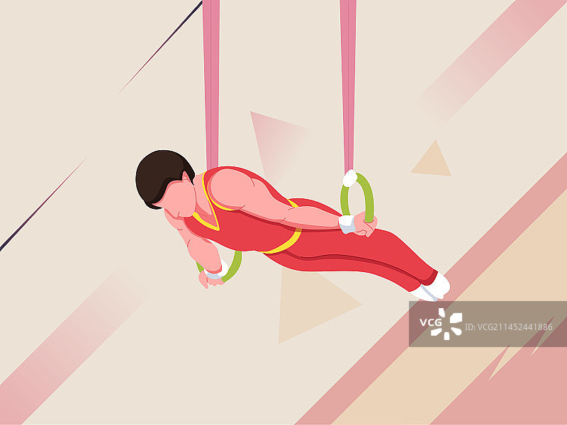 一个男子正在吊环比赛矢量扁平插画图片素材