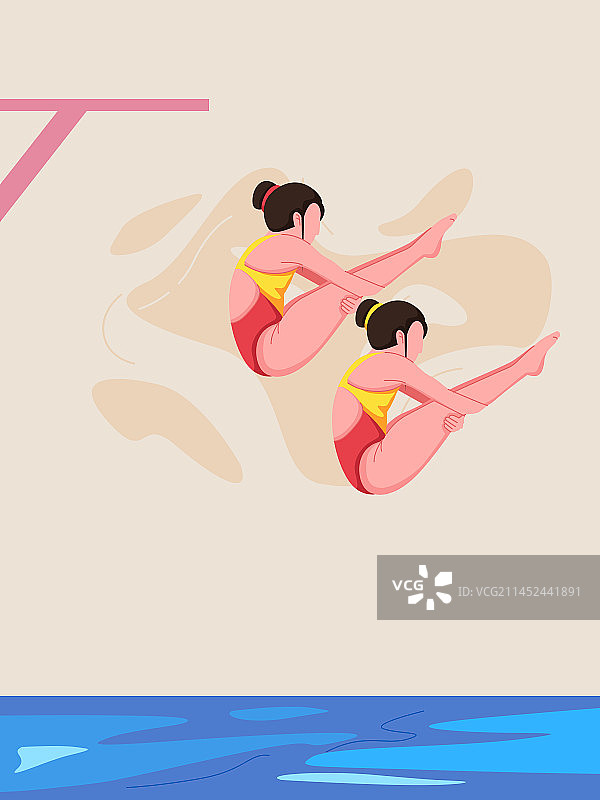 两个跳水女运动员矢量扁平插画图片素材