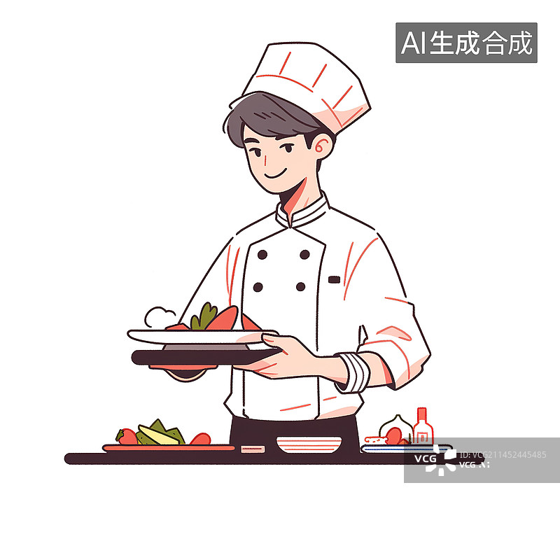 【AI数字艺术】一个厨师线条风插画图片素材