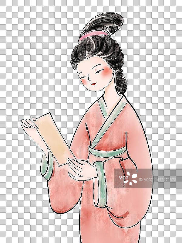 读信的古代妇女图片素材