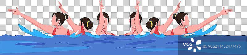六个女子正在进行花样游泳表演图片素材