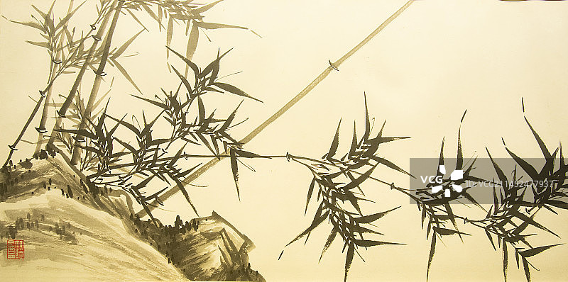 天津博物馆徐宗浩《墨竹图》卷纸本墨笔1939年图片素材
