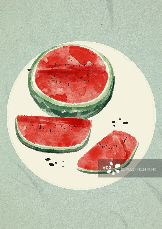 古风水墨水果二十四节气-芒种西瓜图片素材