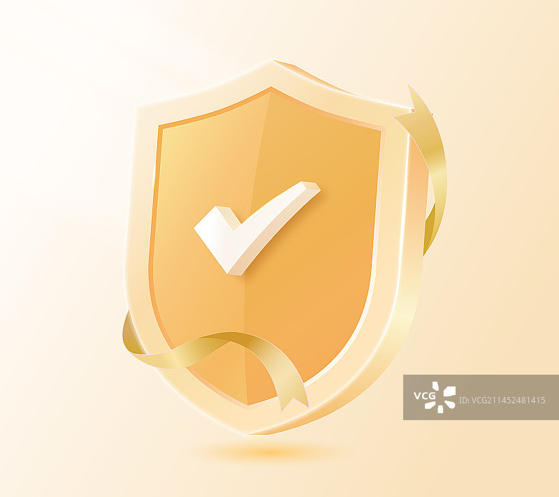 3D立体彩带包裹着金色盾牌图片素材