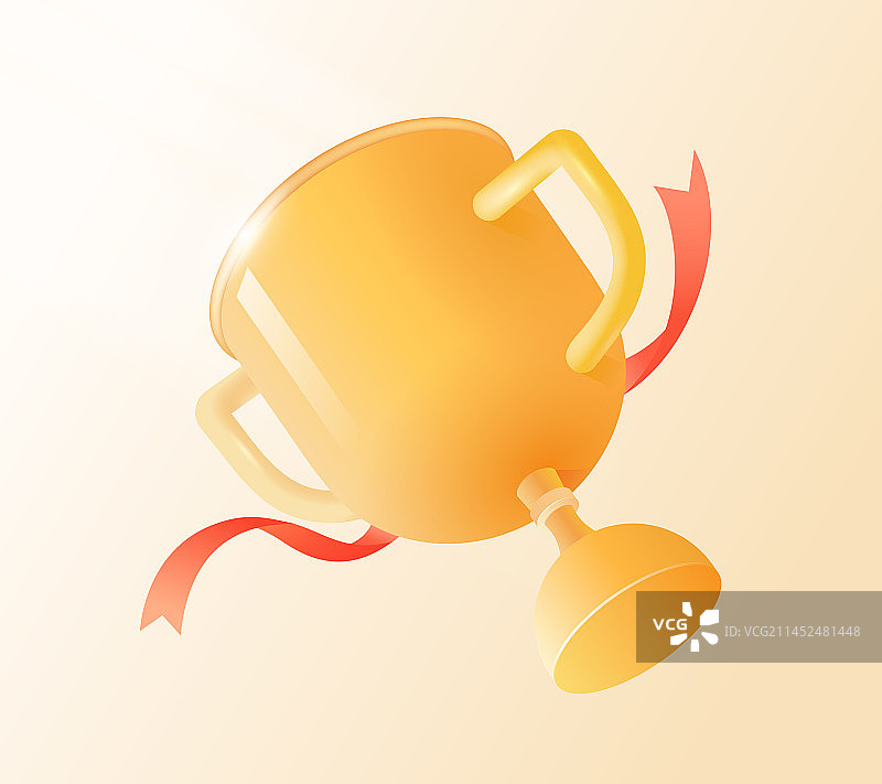 3D立体卡通冠军奖杯和丝带图片素材