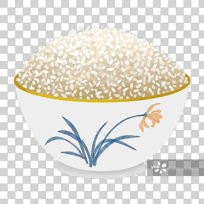 新中式中国风水彩手绘一碗白米饭图片素材