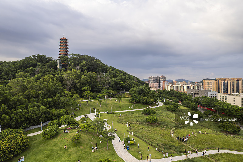 深圳光明红花山公园航拍图片素材