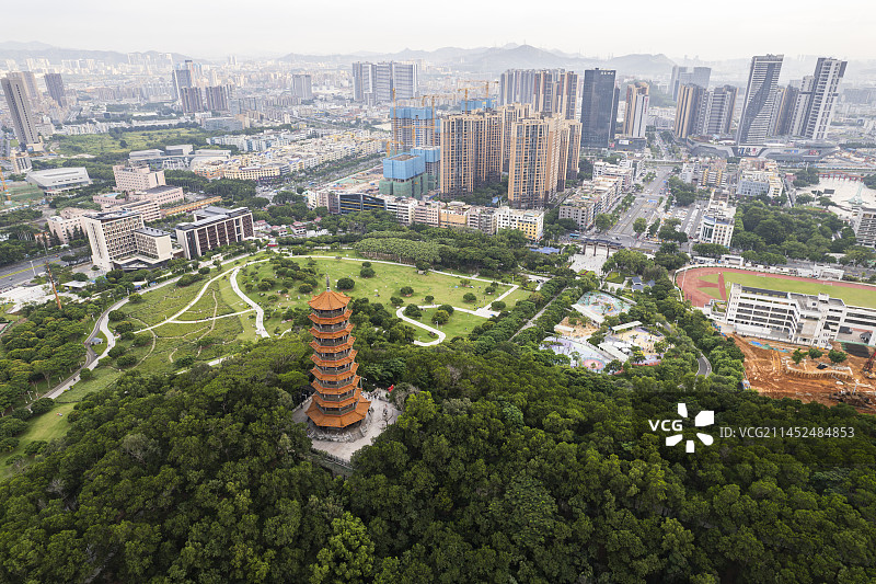 深圳光明红花山公园航拍图片素材