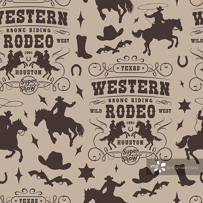 西部牛仔竞技图案单色无缝背景图片素材