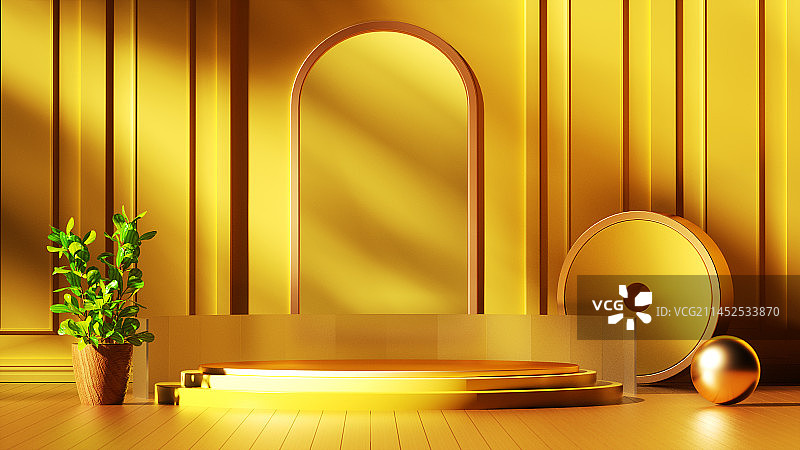 黄色电商室内展台场景图片素材