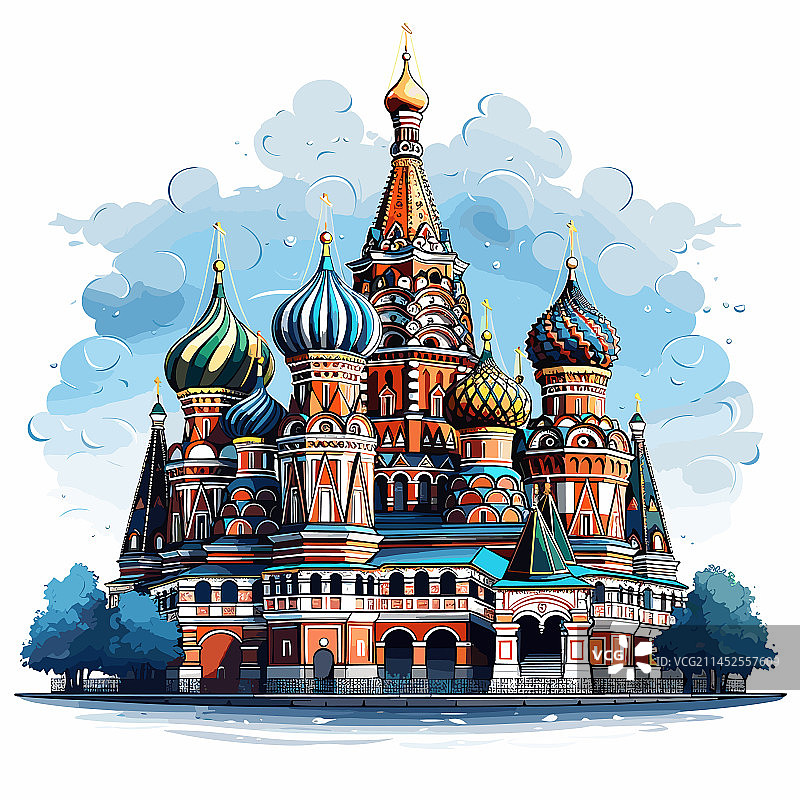 圣瓦西里大教堂手绘漫画图片素材
