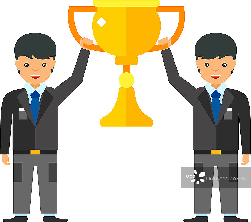 商人举起团队合作奖杯图标图片素材