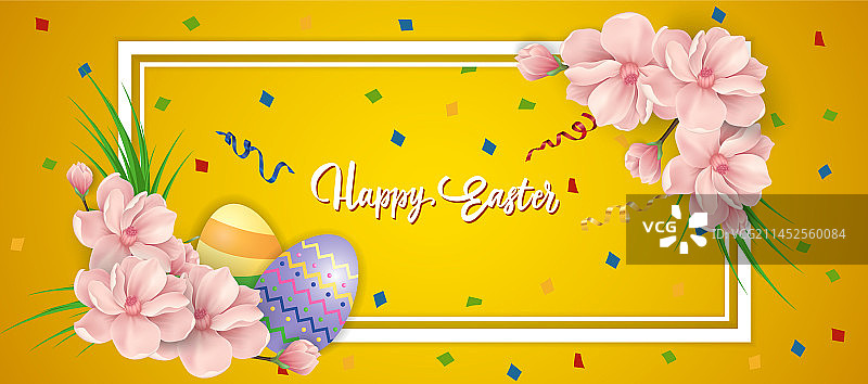 鲜花边框复活节快乐字母图片素材