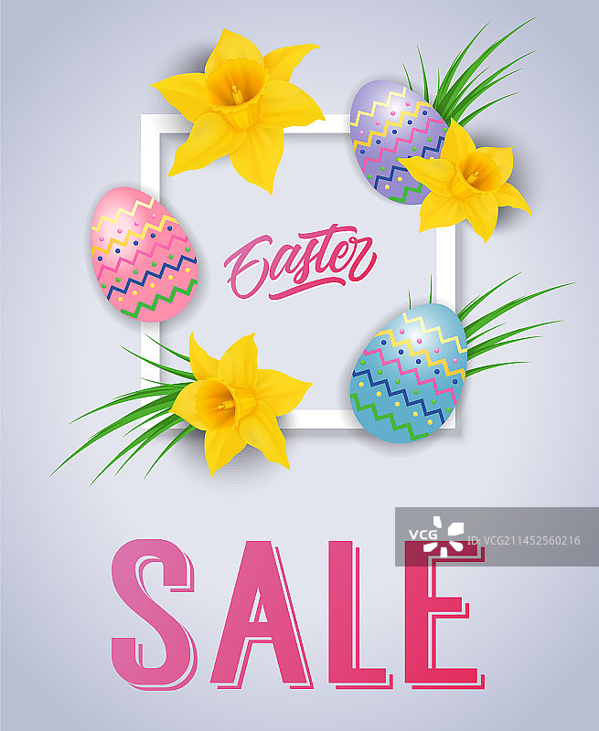复活节促销横幅：水仙花与彩蛋图片素材