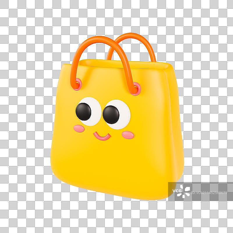 3D立体可爱表情购物袋包装袋元素图片素材