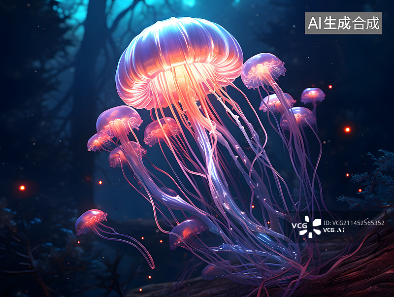 【AI数字艺术】被污染的海水中的异形水母图片素材