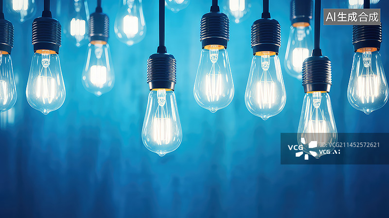 【AI数字艺术】一排的节能灯，蓝色的背景图片素材