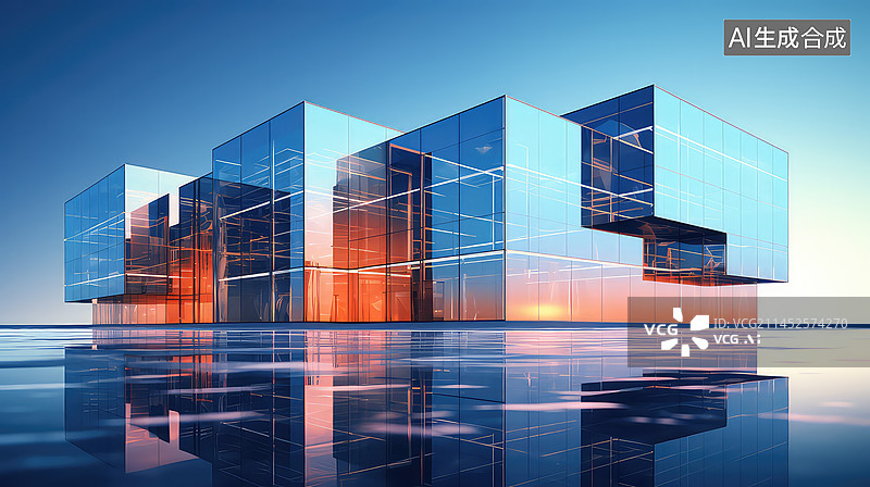 【AI数字艺术】现代化的玻璃建筑背景，汽车背景图片素材