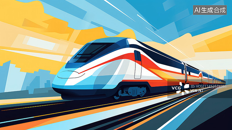 【AI数字艺术】绘画风格的高铁列车图片素材