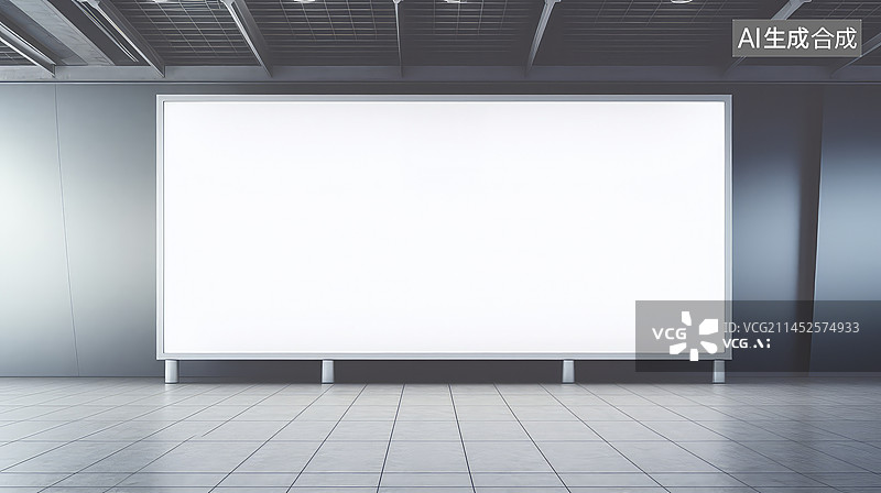 【AI数字艺术】机场建筑和一块空白的广告板图片素材