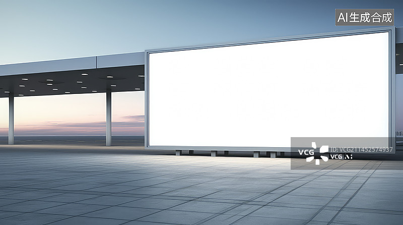 【AI数字艺术】机场建筑和一块空白的广告板图片素材