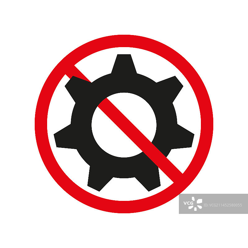 红色圆圈中带有删除线的齿轮图标图片素材